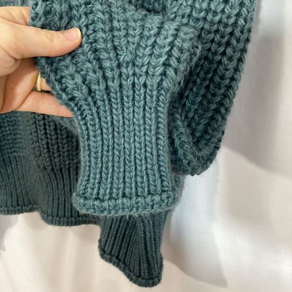 H&M Teal Thick Chunky Knit Wool Blend Turtleneck Sweater Size Medium - Picture 6 of 8